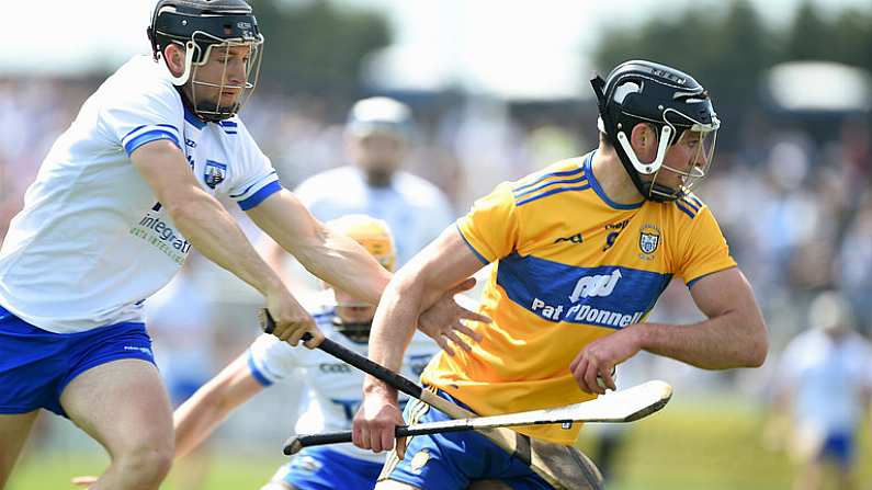 12 May 2019; Cathal Malone of Clare in action against Mikey Kearney of Waterford during the Munster GAA Hurling Senior Championship Round 1 match between Waterford and Clare at Walsh Park in Waterford.  Photo by Daire Brennan/Sportsfile