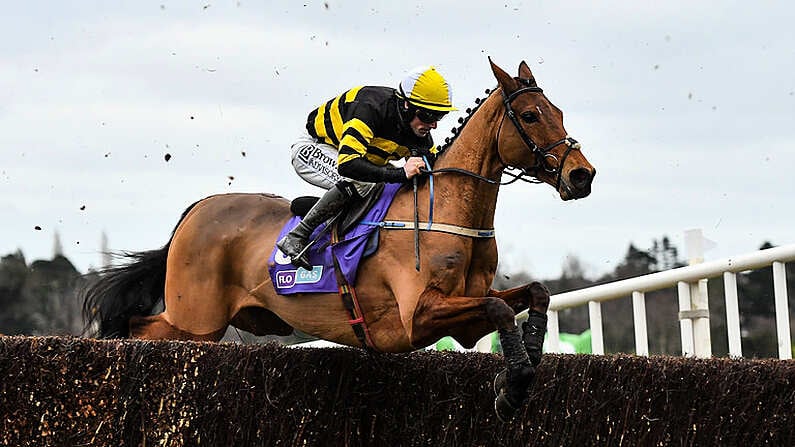 7 February 2021; Macgiloney, with Sean Flanagan up, during the Flogas Novice Steeplechase on day two of the Dublin Racing Festival at Leopardstown Racecourse in Dublin. Photo by Seb Daly/Sportsfile