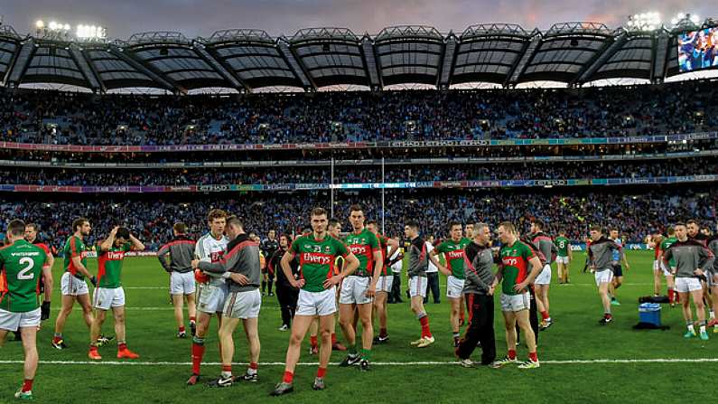 1 October 2016; Dejected Mayo players after the GAA Football All-Ireland Senior Championship Final Replay match between Dublin and Mayo at Croke Park in Dublin. Photo by Brendan Moran/Sportsfile