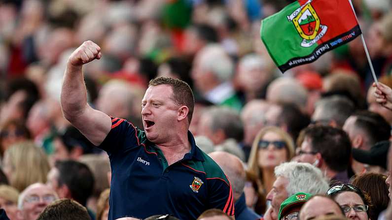 17 September 2017; A Mayo supporter during the GAA Football All-Ireland Senior Championship Final match between Dublin and Mayo at Croke Park in Dublin. Photo by Stephen McCarthy/Sportsfile