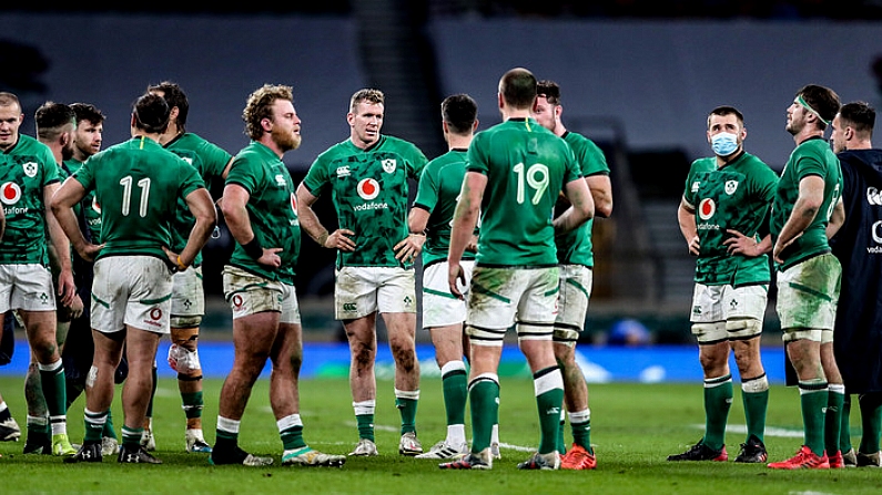 21 November 2020; The Ireland team after the Autumn Nations Cup match between England and Ireland at Twickenham Stadium in London, England. Photo by Matt Impey/Sportsfile