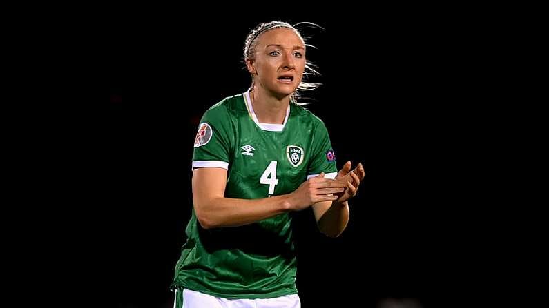 1 December 2020; Louise Quinn of Republic of Ireland during the UEFA Women's EURO 2022 Qualifier match between Republic of Ireland and Germany at Tallaght Stadium in Dublin. Photo by Stephen McCarthy/Sportsfile