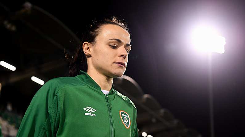 1 December 2020; Aine O'Gorman of Republic of Ireland prior to the UEFA Women's EURO 2022 Qualifier match between Republic of Ireland and Germany at Tallaght Stadium in Dublin. Photo by Stephen McCarthy/Sportsfile