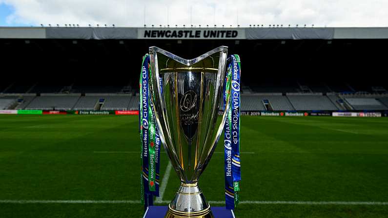 10 May 2019; A general view of the Heineken Champions Cup trophy at St James' Park in Newcastle Upon Tyne, England. Photo by Ramsey Cardy/Sportsfile