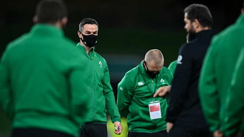 13 November 2020; Jonathan Sexton of Ireland, left and head coach Andy Farrell prior to the Autumn Nations Cup match between Ireland and Wales at Aviva Stadium in Dublin. Photo by David Fitzgerald/Sportsfile