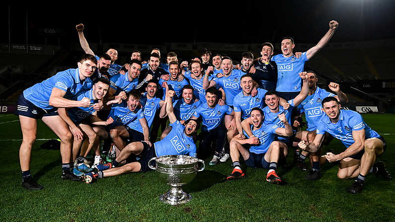 19 December 2020; The Dublin players celebrate with the Sam Maguire Cup following the GAA Football All-Ireland Senior Championship Final match between Dublin and Mayo at Croke Park in Dublin. Photo by Stephen McCarthy/Sportsfile