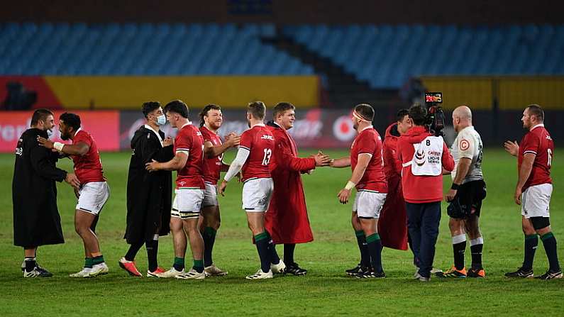 10 July 2021; British and Irish Lions players after the British and Irish Lions Tour match between Cell C Sharks and The British and Irish Lions at Loftus Versfeld Stadium in Pretoria, South Africa. Photo by Lefty Shivambu/Sportsfile