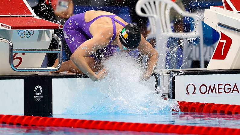 25 July 2021; Mona McSharry of Ireland before competing in the heats of the women's 100 metre breaststroke at the Tokyo Aquatics Centre during the 2020 Tokyo Summer Olympic Games in Tokyo, Japan. Photo by Ian MacNicol/Sportsfile