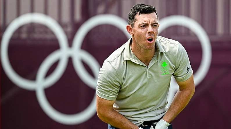 29 July 2021; Rory McIlroy of Ireland watches his tee shot on the 10th hole during round 1 of the men's individual stroke play at the Kasumigaseki Country Club during the 2020 Tokyo Summer Olympic Games in Kawagoe, Saitama, Japan. Photo by Stephen McCarthy/Sportsfile