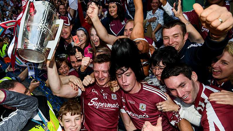 3 September 2017; Joe Canning of Galway celebrates with supporters following the GAA Hurling All-Ireland Senior Championship Final match between Galway and Waterford at Croke Park in Dublin. Photo by Stephen McCarthy/Sportsfile