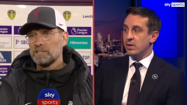 Liverpool manager Jurgen Klopp being interviewed by Sky Sports, with a separate image of Sky Sports football pundit Gary Neville in studio