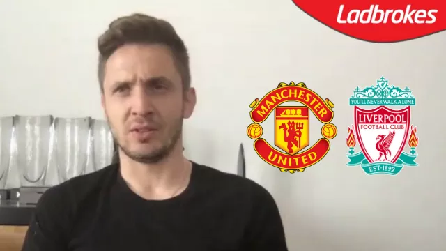Kevin Doyle appearing on The Buildup Podcast, with inserts of the Manchester United and Liverpool crests