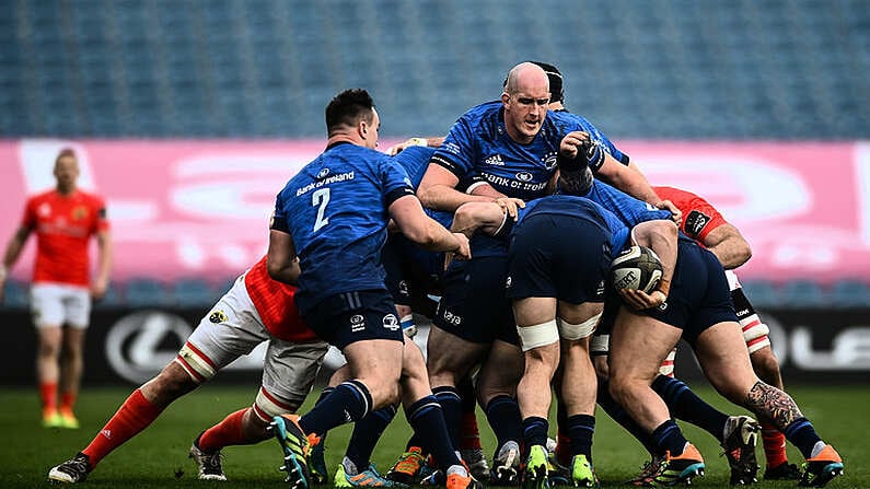 27 March 2021; Devin Toner of Leinster controls a maul during the Guinness PRO14 Final match between Leinster and Munster at the RDS Arena in Dublin. Photo by David Fitzgerald/Sportsfile