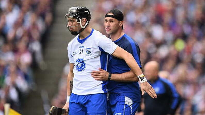 3 September 2017; Maurice Shanahan of Waterford is spoken to my selector Dan Shanahan before entering the field during the GAA Hurling All-Ireland Senior Championship Final match between Galway and Waterford at Croke Park in Dublin. Photo by Seb Daly/Sportsfile