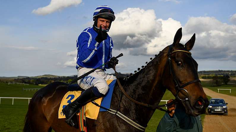 29 April 2021; Jockey Paul Townend and Energumene after winning the Ryanair Novice Steeplechase during day three of the Punchestown Festival at Punchestown Racecourse in Kildare. Photo by Harry Murphy/Sportsfile