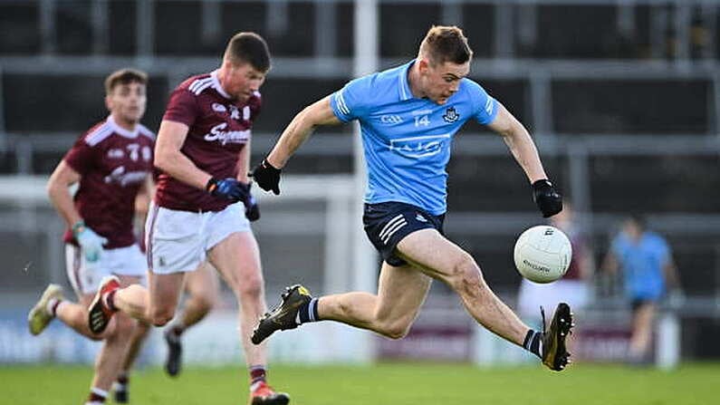 25 October 2020; Con O'Callaghan of Dublin on his way to scoring his side's second goal during the Allianz Football League Division 1 Round 7 match between Galway and Dublin at Pearse Stadium in Galway. Photo by Ramsey Cardy/Sportsfile