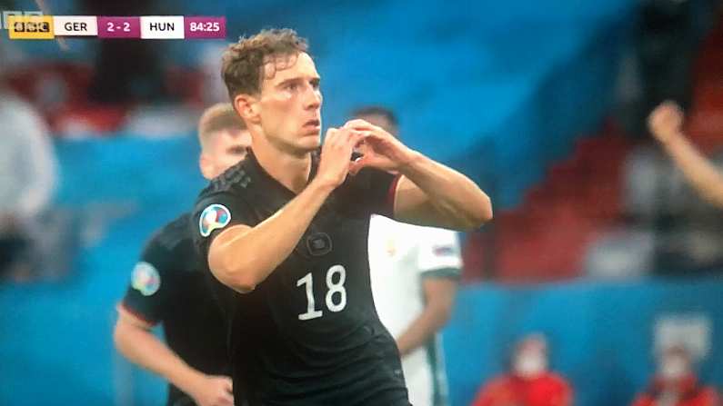 Leon Goretzka With Pointed Goal Celebration Right In Front Of Hungarian Supporters