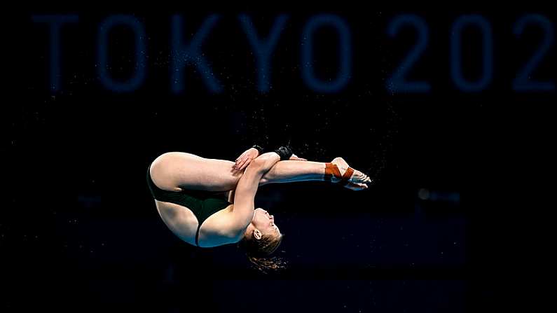 4 August 2021; Tanya Watson of Ireland in action during the preliminary round of the women's 10 metre platform at the Tokyo Aquatics Centre on day ten of the 2020 Tokyo Summer Olympic Games in Tokyo, Japan. Photo by Ramsey Cardy/Sportsfile