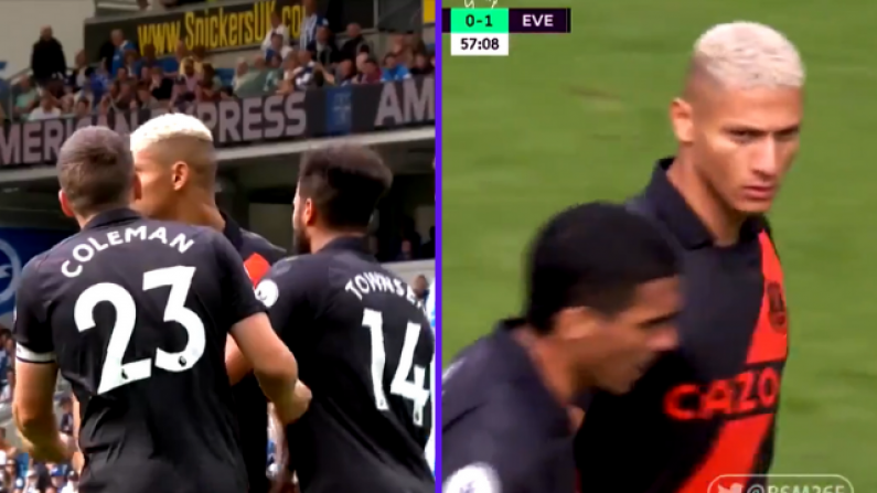 Seamus Coleman Forced To Drag Richarlison Away During Penalty Spat
