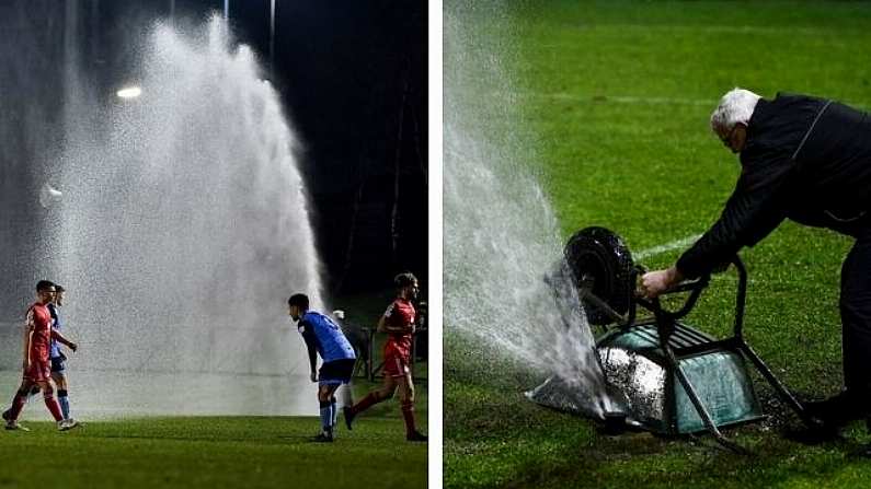 Rogue Sprinkler Causes Chaos During UCD Vs Shelbourne Game