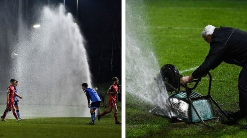 Rogue Sprinkler Causes Chaos During UCD Vs Shelbourne Game