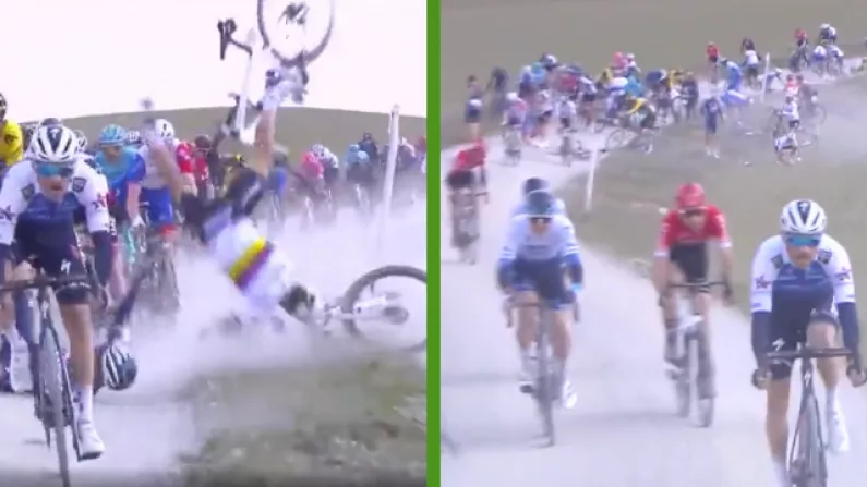 Huge Crash Amid Dust Storm At Today's Strade Bianche Race