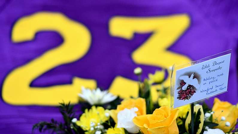 15 January 2022; A detailed view of the remembrace card written by the Wexford team for the late Ashling Murphy, who was murdered in Tullamore, Offaly, before the O'Byrne Cup Group B match between Meath and Wexford at Ashbourne GAA Club in Ashbourne, Meath. Photo by Ben McShane/Sportsfile