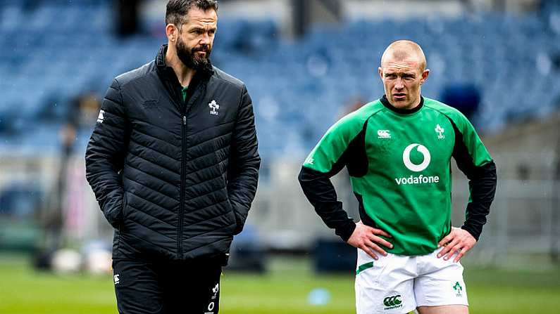 14 March 2021; Ireland head coach Andy Farrell, left, and Keith Earls of Ireland prior to the Guinness Six Nations Rugby Championship match between Scotland and Ireland at BT Murrayfield Stadium in Edinburgh, Scotland. Photo by Paul Devlin/Sportsfile