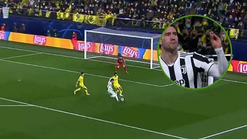 Dusan Vlahovic scores for Juventus against Villarreal in the Champions League