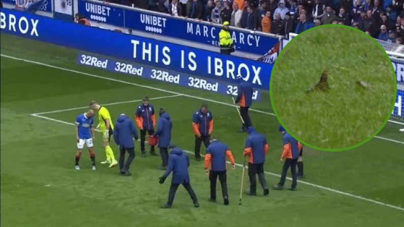 Second Half Of Old Firm Derby Delayed As Glass Bottle Thrown Towards Joe Hart