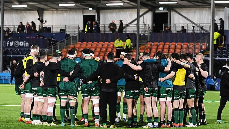 4 March 2022; Connacht players huddle before the United Rugby Championship match between Edinburgh and Connacht at Dam Health Stadium in Edinburgh, Scotland. Photo by Paul Devlin/Sportsfile