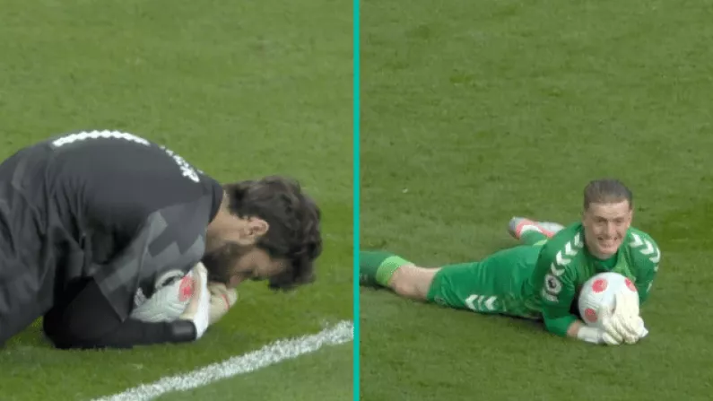 Liverpool Fans Couldn't Get Enough Of Alisson Taking The Piss Out Of Jordan Pickford