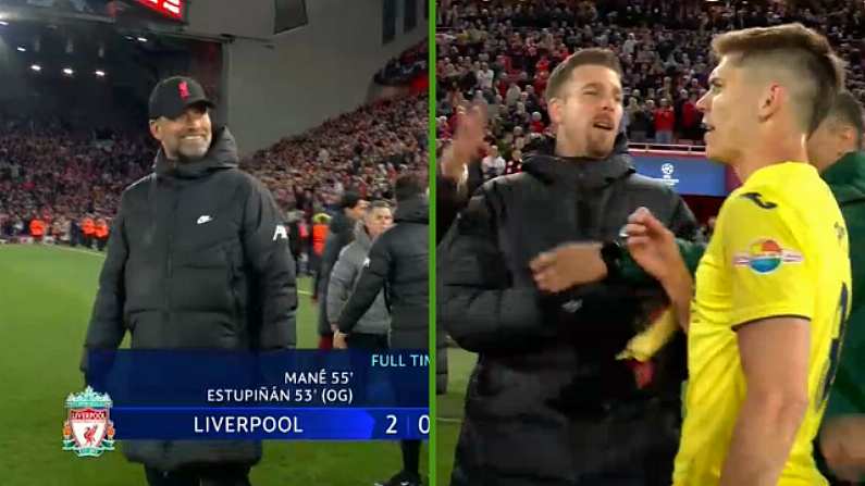 Jurgen Klopp laughing at Juan Foyth