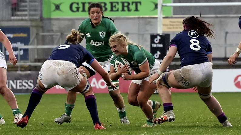 30 April 2022; Neve Jones of Ireland during the Tik Tok Women's Six Nations Rugby Championship match between Ireland and Scotland at Kingspan Stadium in Belfast. Photo by John Dickson/Sportsfile