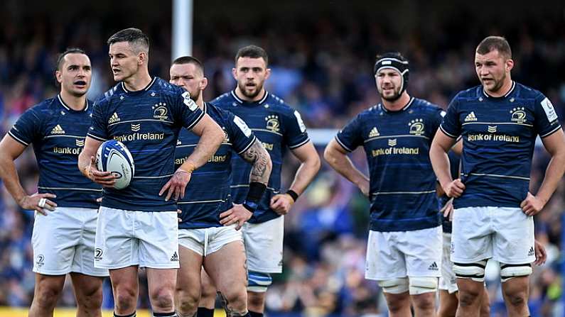 15 April 2022; Jonathan Sexton of Leinster during the Heineken Champions Cup Round of 16 Second Leg match between Leinster and Connacht at Aviva Stadium in Dublin. Photo by Brendan Moran/Sportsfile