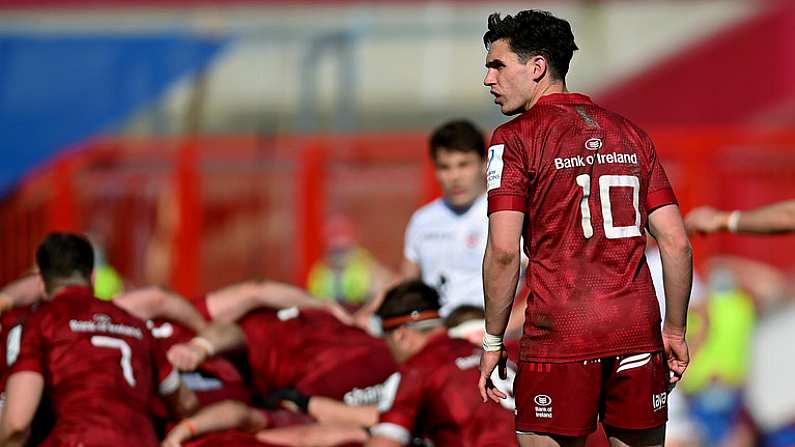 3 April 2021; Joey Carbery of Munster during the Heineken Champions Cup Round of 16 match between Munster and Toulouse at Thomond Park in Limerick. Photo by Ramsey Cardy/Sportsfile