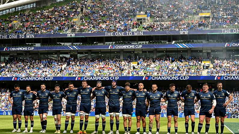 14 May 2022; Leinster players before the Heineken Champions Cup Semi-Final match between Leinster and Toulouse at the Aviva Stadium in Dublin. Photo by Harry Murphy/Sportsfile