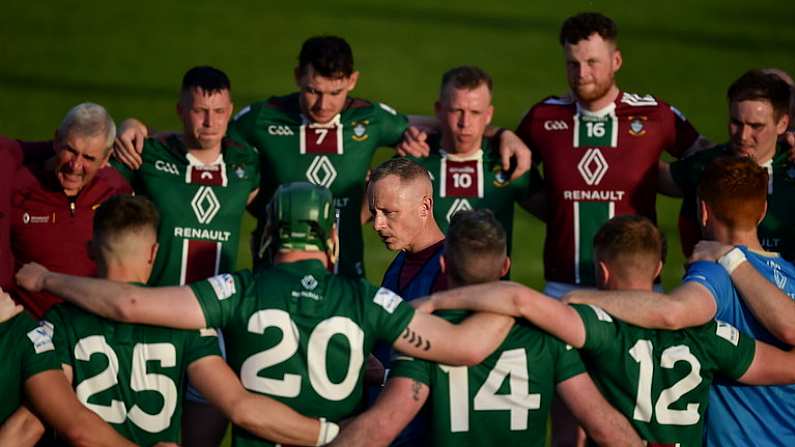 14 May 2022; Westmeath manager Joe Fortune speaks to his players after the Leinster GAA Hurling Senior Championship Round 4 match between Westmeath and Wexford at TEG Cusack Park in Mullingar, Westmeath. Photo by Daire Brennan/Sportsfile