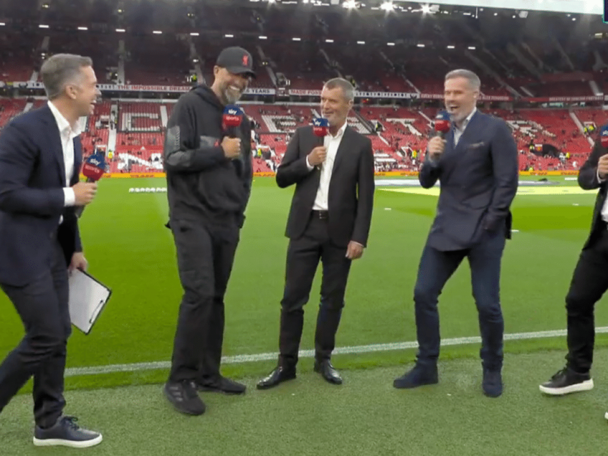 Jurgen Klopp and Roy Keane interacting on Sky Sports.