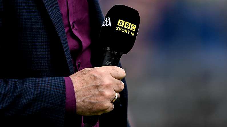 8 May 2022; A general view of a BBC Sport microphone at the Ulster GAA Football Senior Championship Semi-Final match between Cavan and Donegal at St Tiernach's Park in Clones, Monaghan. Photo by Piaras O Midheach/Sportsfile