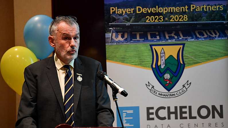 27 October 2022; Uachtaran Chumann Luthchleas Gael Larry McCarthy at the announcement of the Wicklow GAA major sponsorship deal with the new Player Development Partners, Echelon Data Centres and Beakonshaw at The Glendalough Hotel in Glendalough, Wicklow. Photo by David Fitzgerald/Sportsfile