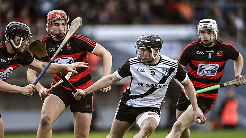 6 November 2022; Mark O'Neill of Kilruane MacDonagh's in action against Ballygunner players, from left, Tadhg Foley, Ronan Power and Mikey Mahony during the AIB Munster GAA Hurling Senior Club Championship quarter-final match between Ballygunner and Kilruane MacDonagh's at Walsh Park in Waterford. Photo by Piaras O Midheach/Sportsfile