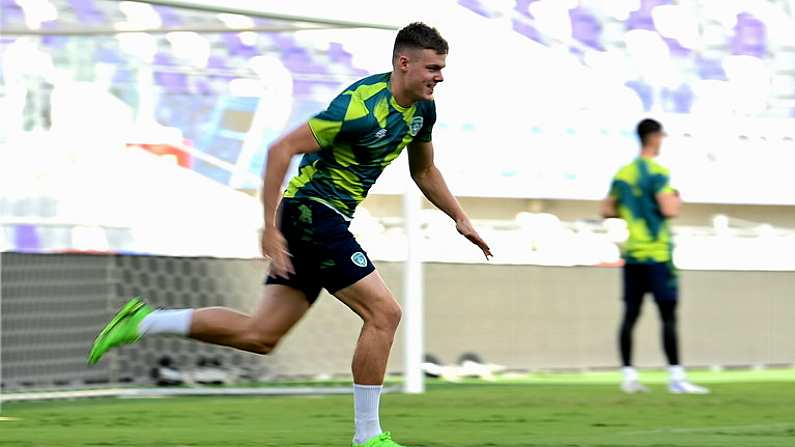 26 September 2022; Evan Ferguson during a Republic of Ireland U21 training session at Bloomfield Stadium in Tel Aviv, Israel. Photo by Seb Daly/Sportsfile