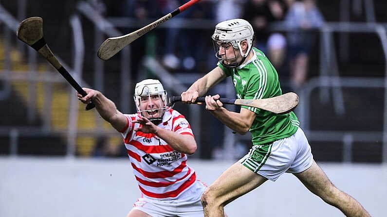 13 November 2022; Conor Kehoe of St Mullins scores a goal despite the effort of Ciaran Roberts of Ferns St Aidan's during the AIB Leinster GAA Hurling Senior Club Championship Quarter-Final match between St Mullins and Ferns St Aidan's at Netwatch Cullen Park in Carlow. Photo by Matt Browne/Sportsfile