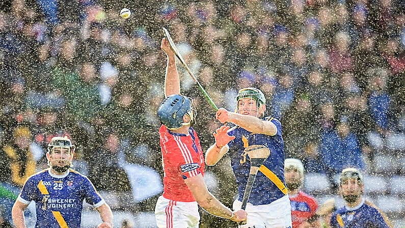 20 November 2022; Cathal Burke of St Thomas in action against Joe Mooney of Loughrea during the Galway County Senior Hurling Championship Final match between St Thomas and Loughrea at Pearse Stadium in Galway. Photo by Harry Murphy/Sportsfile