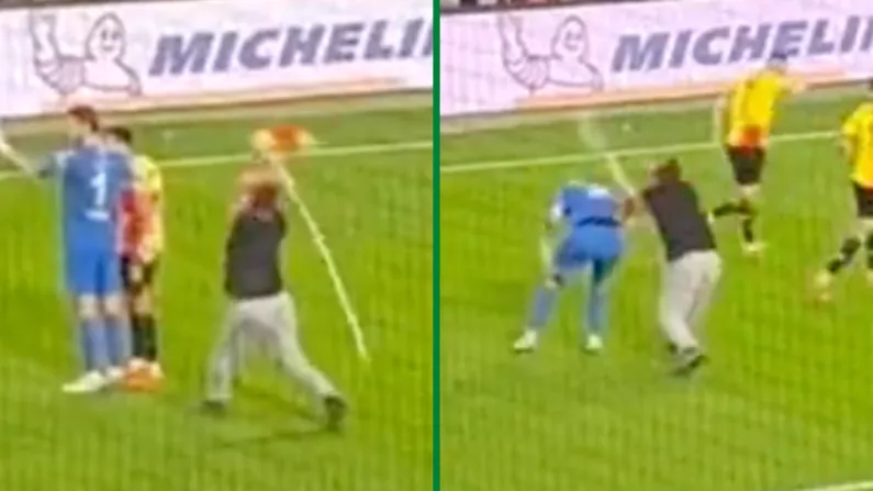 Frightening Scenes In Turkey As Fan Violently Attacks Goalkeeper With Corner Flag