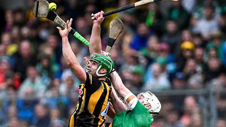 23 July 2023; Tommy Walsh of Kilkenny in action against Cian Lynch of Limerick during the GAA Hurling All-Ireland Senior Championship final match between Kilkenny and Limerick at Croke Park in Dublin. Photo by Piaras O Midheach/Sportsfile