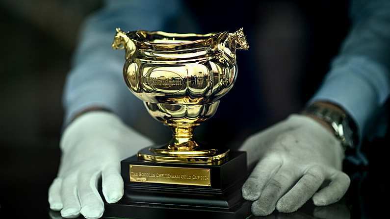 15 March 2024; The Gold Cup is seen before racing on day four of the Cheltenham Racing Festival at Prestbury Park in Cheltenham, England. Photo by Harry Murphy/Sportsfile