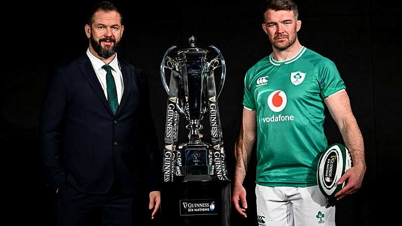 22 January 2024; Ireland head coach Andy Farrell and Ireland captain Peter O'Mahony during the launch of the Guinness Six Nations Rugby Championship at the Guinness Storehouse in Dublin. Photo by Ramsey Cardy/Sportsfile