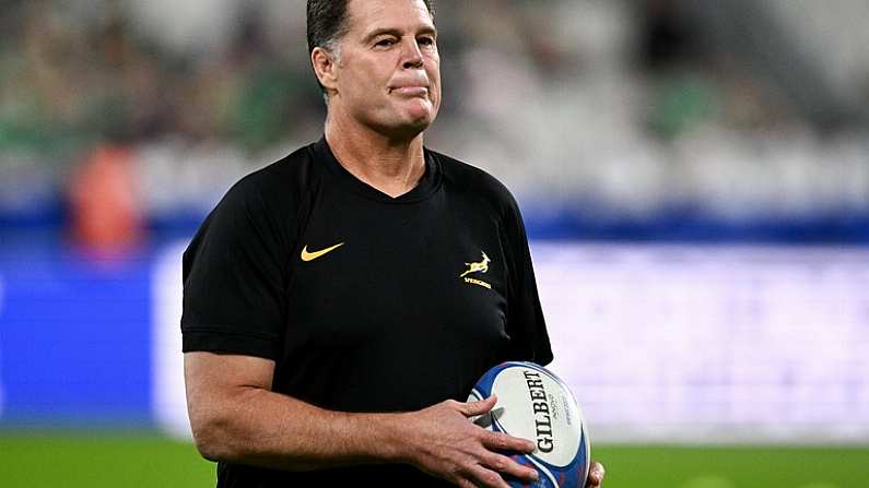 23 September 2023; South Africa director of rugby Rassie Erasmus before the 2023 Rugby World Cup Pool B match between South Africa and Ireland at Stade de France in Paris, France. Photo by Ramsey Cardy/Sportsfile